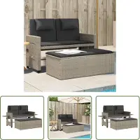 The Living Store Panca da giardino regolabile con cuscino Grigio chiaro in Poly Rattan