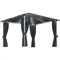 Syfax Gazebo con Tende e Luci LED 300x300 cm Antracite in Alluminio
