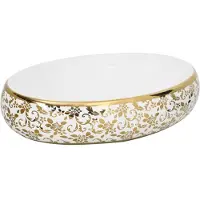 Syfax Lavabo da Appoggio Bianco e Oro Ovale 59x40x15 cm Vetroceramica