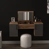 Skye Decor , Mercan - Noce chiaro, Antracite, Tavolino da toilette, legno di noce chiaro, pannello di legno rivestito al 100 % di melamina, 100 x 35,5 x 74,1 cm