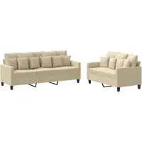 vidaXL Set divano 2 pezzi con cuscini in tessuto crema