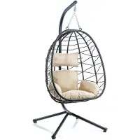 Wiltec Sedia sospesa per interni ed esterni, sedia sospesa in rattan, sedia in vimini fino a 130 kg, altalena sospesa con telaio e cuscino di seduta