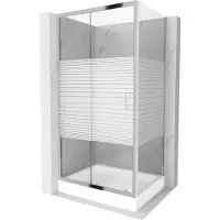 Mexen Apia cabina doccia scorrevole 100 x 80 cm, strisce bianche, cromo + piatto doccia Rio - 840-100-080-01-20-4510