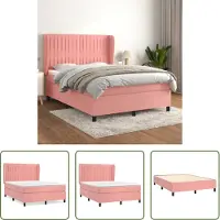 The Living Store Letto a molle con materasso Rosa 140x200 cm Velluto