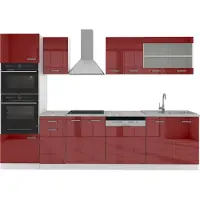 Vicco Cucina componibile R-Line Rosso lucido 300 cm con armadio alto, PL Marmo, Model 30521