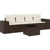 Syfax Set Divano da Giardino 5 pz con Cuscini Marrone in Polyrattan