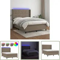 The Living Store Letto a molle insacchettate con materasso e tessuto LED Taupe 140x200 cm