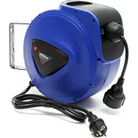 XPOtool Avvolgicavo automatico 20 m con supporto a parete, ruotabile di 180° incl. materiale di montaggio, avvolgitore automatico di corrente