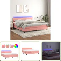 The Living Store Letto a molle con materasso e LED Rosa 180x200 cm Velluto