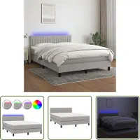 The Living Store Letto a molle con materasso e LED in tessuto grigio 140x190 cm