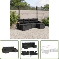 The Living Store Set di divani da giardino da 6 pezzi con cuscini in poly rattan nero