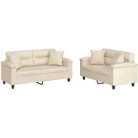 Syfax Set Divani 2 pz con Cuscini Beige in Tessuto Microfibra