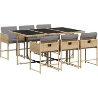 vidaXL set da pranzo da giardino 7 pezzi con cuscini Beige mix poly rattan