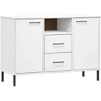 Syfax Credenza Gambe Metallo Bianco 113x40x77 cm Legno Massello OSLO