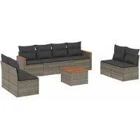 Syfax Set Divano da Giardino 9 pz con Cuscini Grigio in Polyrattan