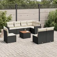 Prolenta Maison Exclusive - Set da giardino 9 pezzi con cuscini in polyrattan nero