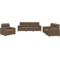 vidaXL Set divano 3 pezzi con cuscini in tessuto marrone