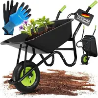 Juskys Carrello da giardino 21069, con ruote, portata fino a 210 kg, con pneumatici - guanti inclusi, 100 l