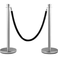 OEM VEVOR Crowd Control-Stütze, set a 2 file, Rungen-Set con 5 Fuß/1,5 m di Samtseil in nero, Crowd Control-Barriere in argento con beton stabilizzato e Metallsockel - montaggio semplice
