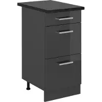 Vicco Mobiletto base per cucina R-Line Antracite lucido 40 cm con cassetti, PL Antracite, Model 54042
