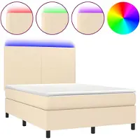 Syfax Letto a Molle con Materasso e LED Crema 140x190 cm in Tessuto