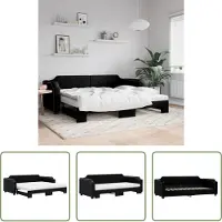 The Living Store Lettino allungabile con materassi nero 90x200 cm in tessuto