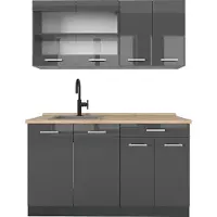 Vicco Cucina completa R-Line Antracite lucido 140 cm senza piano di lavoro, Model 53541