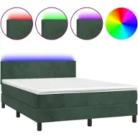 Syfax Letto a Molle con Materasso e LED Verde Scuro 140x200cm Velluto