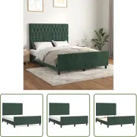The Living Store Struttura letto con testiera in velluto verde scuro 140x200 cm
