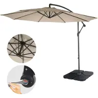 Mendler Ombrellone a sbalzo Acerra, parasole, Ø 3m inclinabile, poliestere/acciaio 11kg ~ sabbia-beige con supporto