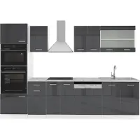 Vicco Cucina componibile R-Line Antracite lucido 300 cm con armadio alto, PL Marmo, Model 29228