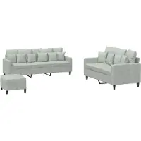 Syfax Set di Divani 3 pz con Cuscini Grigio Chiaro in Velluto