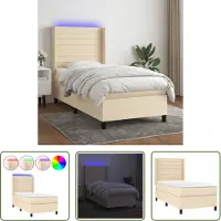 The Living Store Letto a molle insacchettate con materasso e LED in tessuto crema 100x200 cm