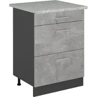 Vicco Mobiletto base per cucina R-Line Calcestruzzo 60 cm con cassetti, marmo AP, Model 53925