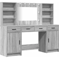 Syfax Set da tavolo da trucco con LED con porta 3 pcs Grigio Sonoma