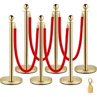 Vevor SKYSHALO Set di 6 pali in acciaio inossidabile color oro con corda rossa retrattile, 38 pollici - adatto per uso interno ed esterno