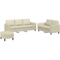 Syfax Set di Divani 3 pz con Cuscini crema in Pelle finta