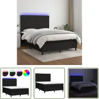 The Living Store Letto a molle con materasso e LED nero 140x190 cm in tessuto