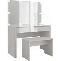 Vicco Tavolo da toilette Annabelle Bianco lucido/Bianco 110 cm con specchio, catena luminosa LED e panca, Model 55046
