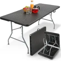Arebos Tavolo buffet pieghevole 182x74x74 cm | tavolo da giardino per 8 persone, nero