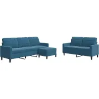 Syfax Set di Divani 3 pz con Cuscini Blu in Velluto
