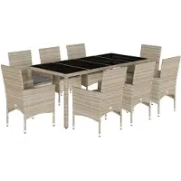 vidaXL set da pranzo da giardino 9 pezzi con cuscini in poly rattan grigio chiaro e vetro