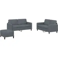 vidaXL Set di divani a 3 pezzi in velluto grigio scuro