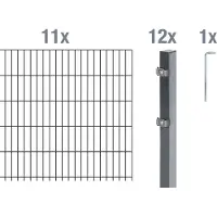 Alberts 650537 Recinzione a doppia rete metallica come set completo da 24 pezzi, antracite, altezza 80 cm, lunghezza 22 m