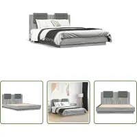 The Living Store Struttura letto con testiera Grey Sonoma 135x190 cm Materiale a base di legno