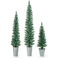 Costway 3er Albero di Natale artificiale a matita, 90+120+150cm, albero di Natale con base in metallo, albero di Natale artificiale, per negozi casa ufficio, verde