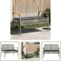 The Living Store Panca da giardino con cuscini in poly rattan grigio e legno d'acacia