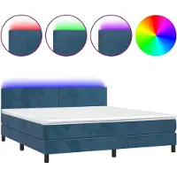 Syfax Letto a Molle con Materasso e LED Blu Scuro 160x200 cm