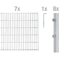 Alberts 677015 Recinzione a doppia rete metallica come set completo di 16 pezzi, zincato a caldo, altezza 163 cm, lunghezza 17,5 m