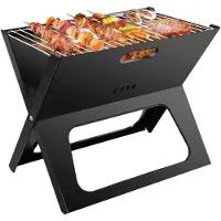 Spies Online Barbecue pieghevole - 44,5 x 30,5 x 35 cm - BBQ - Grill - Portatile - Grill portatile - Grill a carbonella - Pieghevole - Compatto - Mini Grill - Nero opaco